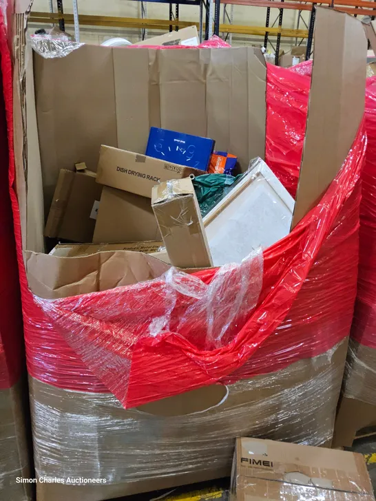 PALLET OF ASSORTED ITEMS TO INCLUDE, FIMEI FOOD PROCESSORS, WALLCLICK, CARD TABLE BAZE, PET BED, ELECTRIC BLANKET, DOUBLE AIRBED, RETRACTABLE GATE.