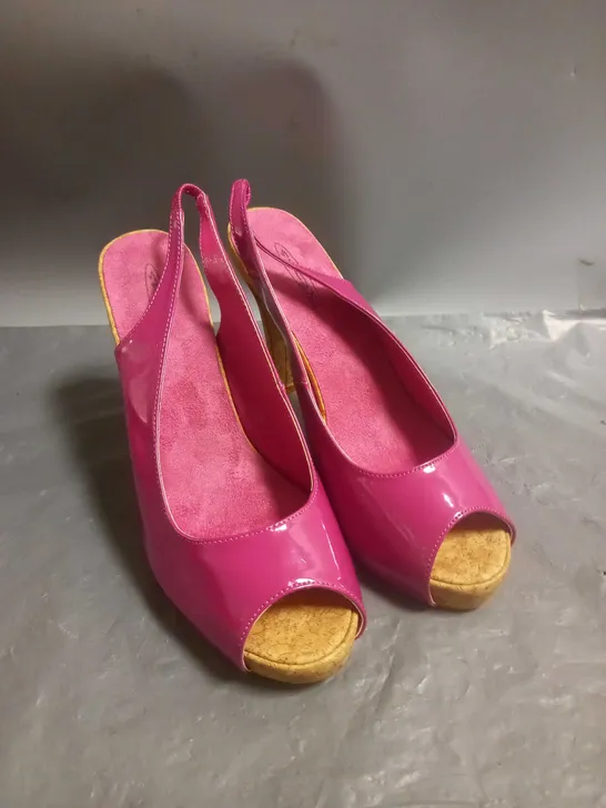 SPOT ON LADIES SLINGBACK OPEN TOE SANDALS PINK PATENT SIZE 6