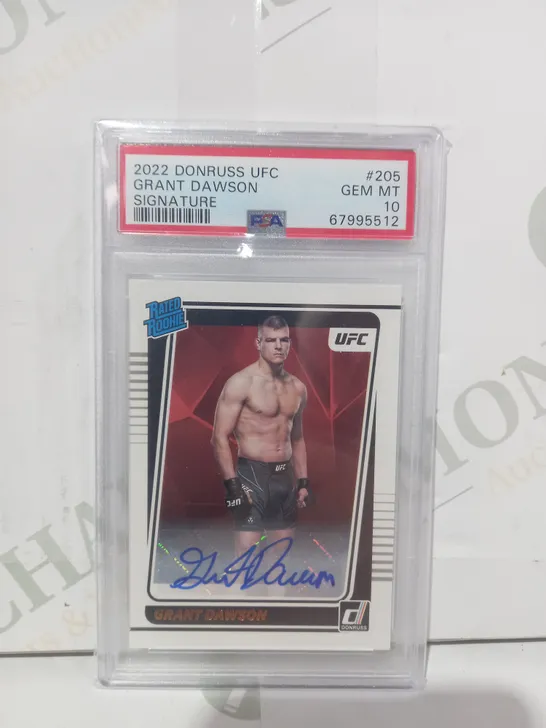 SIGNED, FRAMED, AND GRADED PANINI UFC COLLECTIBLE TRADING CARD - GRANT DAWSON (2022 DONRUSS UFC)