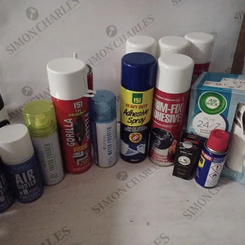 BOX OF HOUSEHOLD ITEMS TO INCLUDE WD-40 , AIR WICK FRESHMATIC AUTOSPRAY , ETC