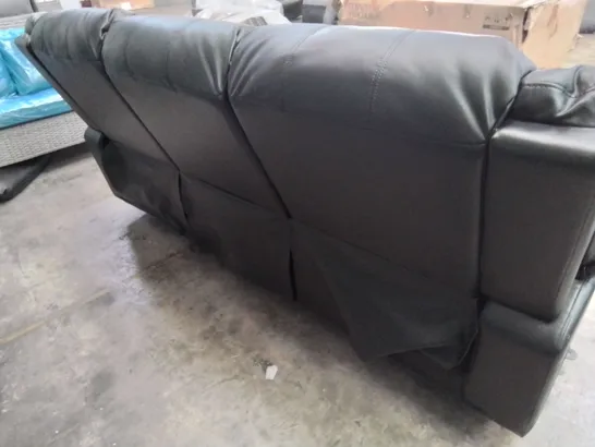 DESIGNER MANUAL RECLINING THREE SEATER SOFA BLACK LEATHER 