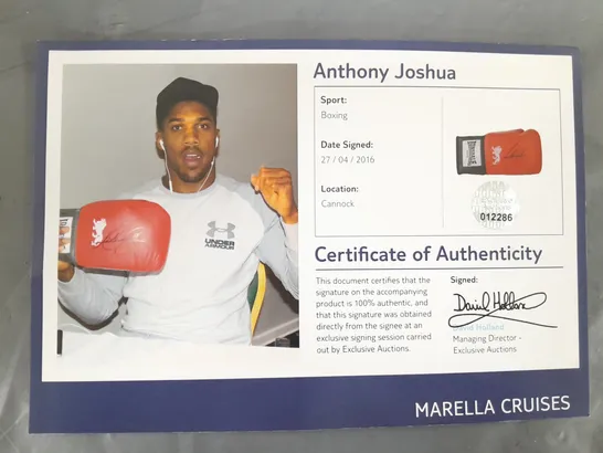 SIGNED ANTHONY JOSHUA BOXING GLOVE WITH CERTIFICATE OF AUTHENTICITY - COLLECTION ONLY 