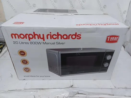 BOXED MORPHY RICHARDS 20 LITRES 800W MICROWAVE IN SILVER