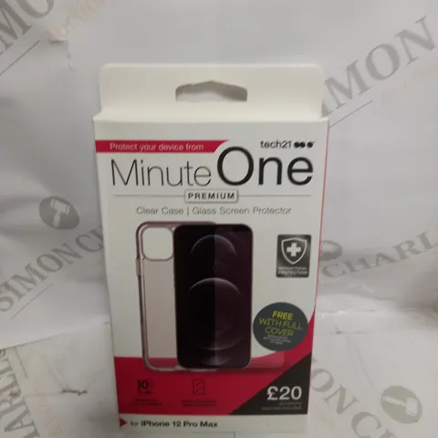 BOX OF 20 MINUTE ONE CLEAR CASE & SCREEN PROTECTOR KITS FOR IPHONE 12 PRO MAX