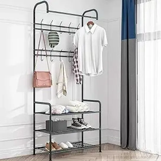 BRAND NEW BOXED LENTIA ENTRYWAY COAT RACK HALL TREE SHOE BENCH 3 IN 1 DESIGN METAL STORAGE RACK WITH BAG COAT HAT UMBRELLA SHOE RACK (1 BOX)