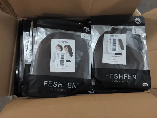 BOX CONTAINING APPROXIMATELY 20 FESHFEN PONYTAIL EXTENSIONS - DARK BROWN