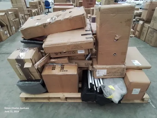 A PALLET OF VARIOUS FURNITURE PARTS GAZEBO AND HOUSEHOLD ITEMS ETC.