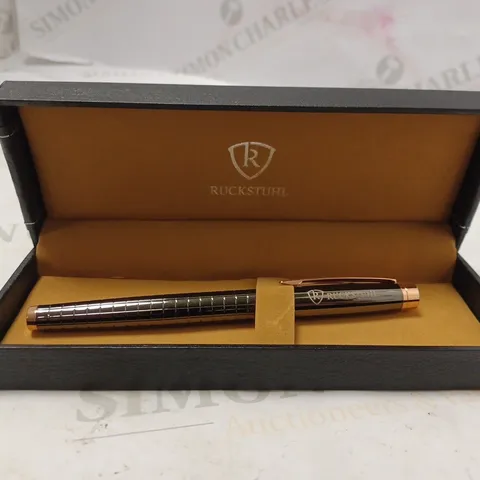 RUCKSTUHL STAINLESS STEEL LUXURY PEN IN GIFT BOX – BLACK & ROSE GOLD COLOUR CASE - HAND ASSEMBLED 