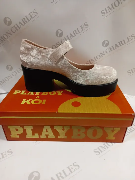 BOXED KOI FOOTWEAR TIRA PLAYBOY MARY JANES SWEET VIGILANTE EDITION BOOTS - 6