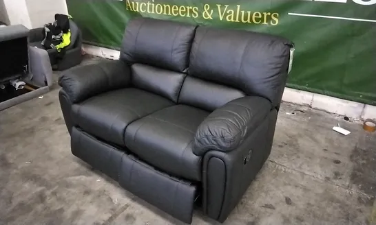 DESIGNER BLACK LEATHER 2 SEATER MANUAL RECLINER SOFA 