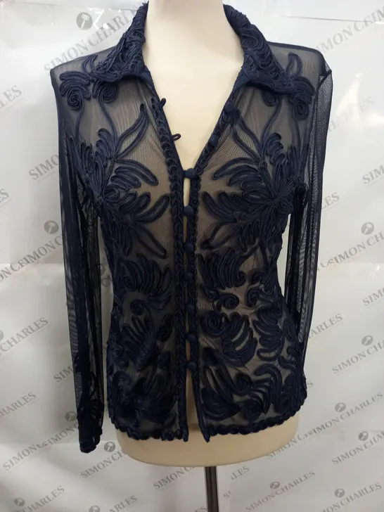 PHASE EIGHT NAVY EMBELLISHED NET SHIRT - SIZE UNSPECIFIED