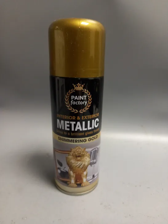 BOXED LOT OF 24 PAINT FACTORY INTERIOR & EXTERIOR METALLIC SPRAY PAINT SHIMMERING GOLD 200ML