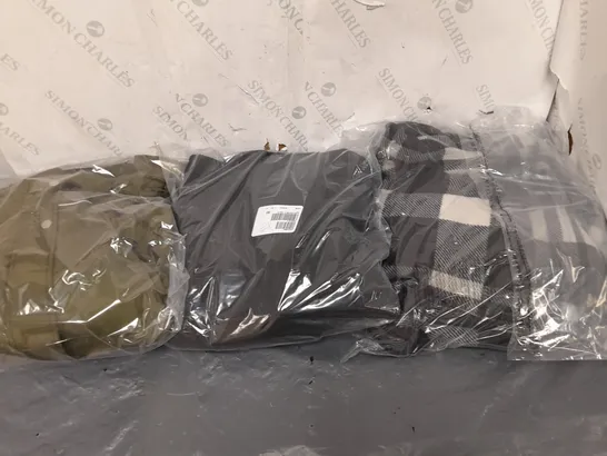 BOX OF APPROXIMATELY 10 ASSORTED BAGGED PIECES OF CLOTHING IN VARIOUS STYLES, SIZES, AND BRANDS 