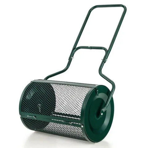 BOXED COSTWAY 68cm WIDE COMPOST SPREADER WITH IMPROVED SIDE LATCHES & U-SHAPED HANDLE - GREEN