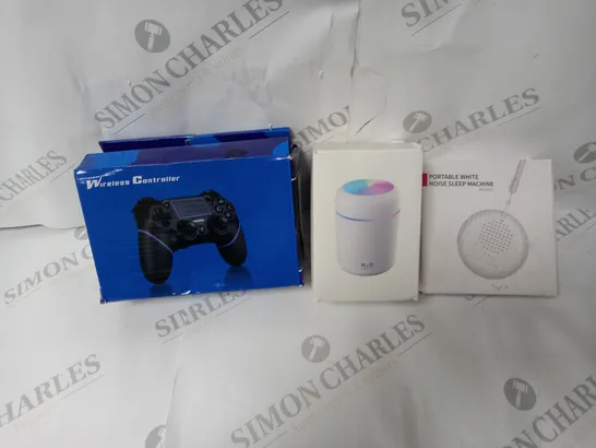 APPROXIMATELY 20 ASSORTED ITEMS TO INCLUDE WIRELESS GAMING CONTROLLER, PORTABLE WHITE NOISE SLEEP MACHINE, USB COLOURFUL HUMIDIFIER ETC. 