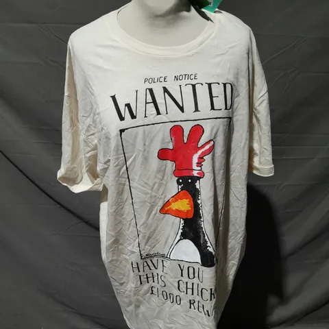 TRUFFLE SHUFFLE WOMEN'S WALLACE AND GROMIT FEATHERS MCGRAW WANTED POSTER BOYFRIEND T-SHIRT SIZE XL 