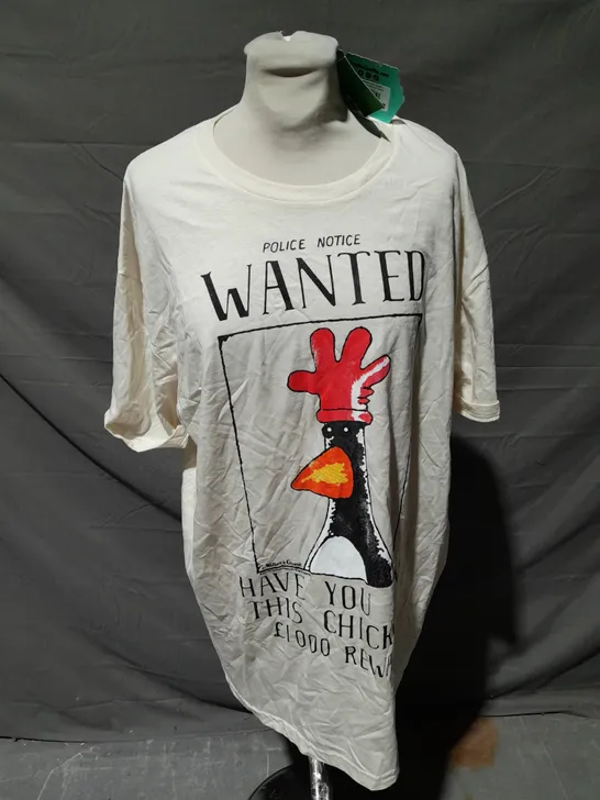 TRUFFLE SHUFFLE WOMEN'S WALLACE AND GROMIT FEATHERS MCGRAW WANTED POSTER BOYFRIEND T-SHIRT SIZE XL 