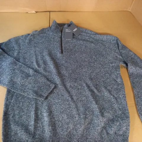 M&S PURE NEW WOOL 1/4 ZIP JUMPER - L