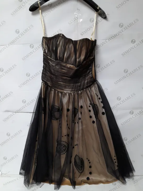 DEFINITIONS GOLD AND BLACK EMBROIDERED STRAPLESS MIDI DRESS 