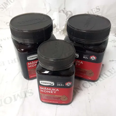 THREE TUBS OF COMVITA MANUKA HONEY TO INCLUDE; MGO 83+ 1KG(X2) AND MGO 263+ 500G