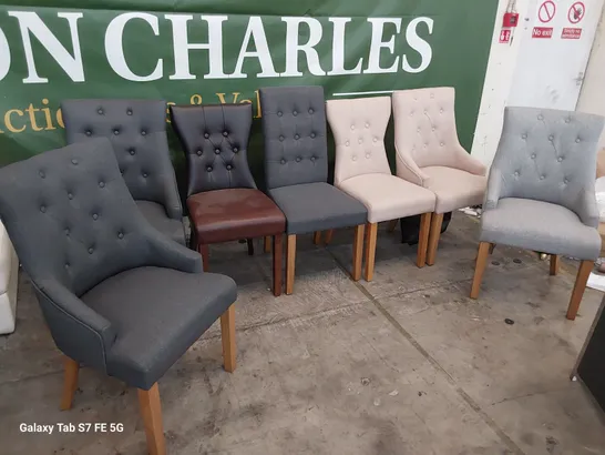 SEVEN ASSORTED BUTTONED BACK UPHOLSTERED DINING CHAIRS 