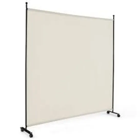 BOXED COSTWAY 6FT SINGLE PANEL ROLLING ROOM DIVIDER WITH SMOOTH WHEELS - WHITE