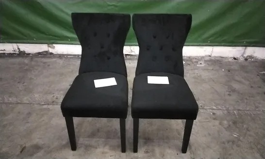 PAIR OF KENSINGTON BLACK VELVET BUTTON BACK DINING CHAIRS WITH BLACK LEGS