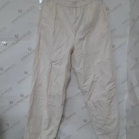 COS ELASTICATED COTTON TROUSERS IN OFF WHITE SIZE 12