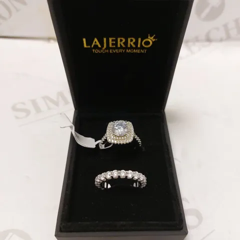 LAJERRIO CUSHION CUT 925 STERLING SILVER HALO ENGAGEMENT RING - SIZE O & ROUND CUT 925 STERLING SILVER WOMEN'S WEDDING BAND - SIZE O