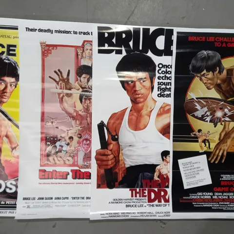 COLLECTION OF 4 BRUCE LEE FILM POSTER PRINTS TO INCLUDE GAME OF DEATH, ENTER THE DRAGON, WAY OF THE DRAGON, AND BIG BOSS