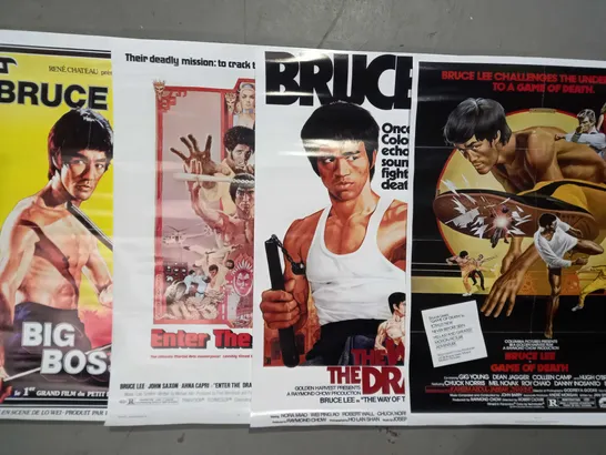 COLLECTION OF 4 BRUCE LEE FILM POSTER PRINTS TO INCLUDE GAME OF DEATH, ENTER THE DRAGON, WAY OF THE DRAGON, AND BIG BOSS