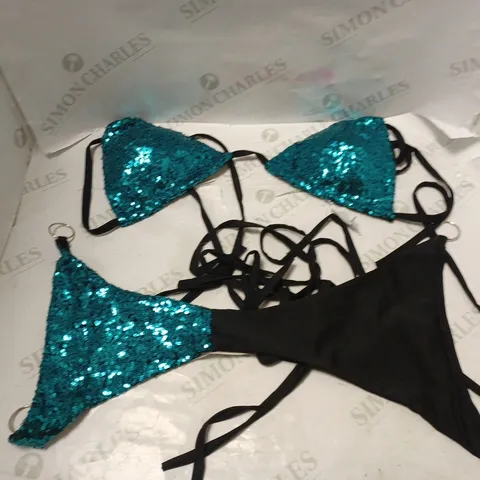 BRAND NEW MIRROR IMAGE 7 BLUE SEQUIN BIKINI AND BOTTOM SET 