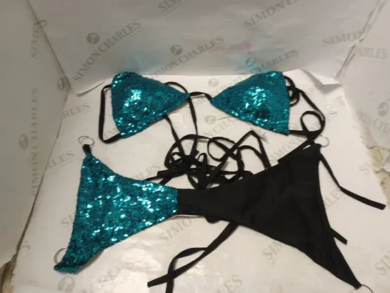 BRAND NEW MIRROR IMAGE 7 BLUE SEQUIN BIKINI AND BOTTOM SET 