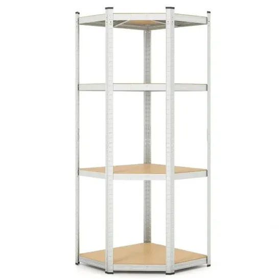 BOXED COSTWAY 4 SHELF SILVER CORNER SHELVING UNIT