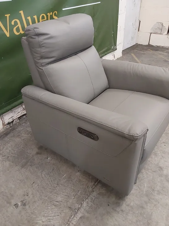 DESIGNER VIOLINO LEATHER UPHOLSTERED ELECTRIC RECLINER CHAIR - GREY