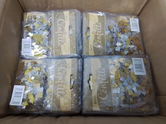 TWO BOXES OF 144 BRAND NEW 14G PACKS OF METALLIC 11MM ASSORTED BELL CONFETTI 