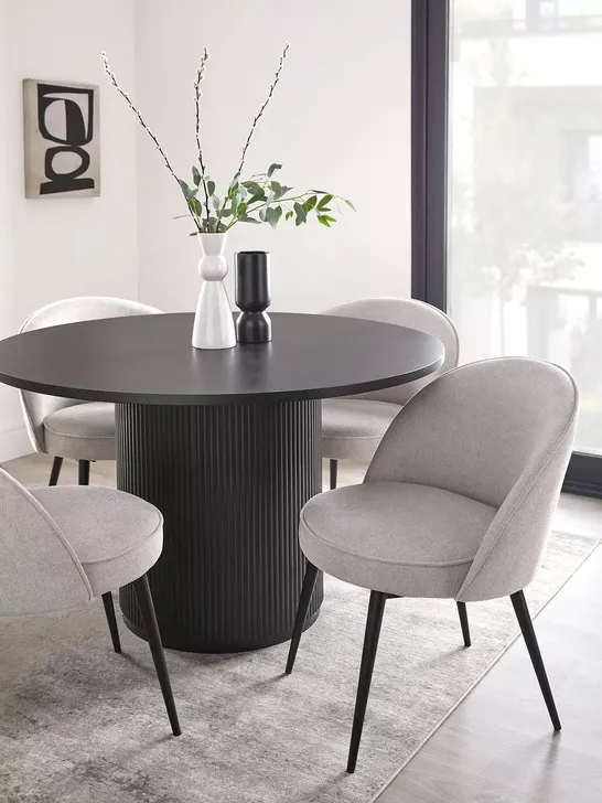 BOXED CARINA ROUND DINING TABLE & 4 CHAIRS - BLACK (4 BOXES) RRP £799