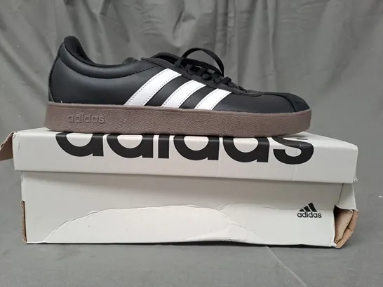 BOXED PAIR OF ADIDAS VL COURT BASE SHOES IN BLACK/WHITE UK SIZE 8