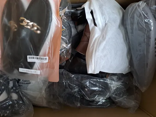 BOX OF APPROXIMATELY 15 ASSORTED PAIRS OF SHOES AND FOOTWEAR ITEMS IN VARIOUS STYLES AND SIZES TO INCLUDE LILLEY, FASHION, NEW LOOK, ETC