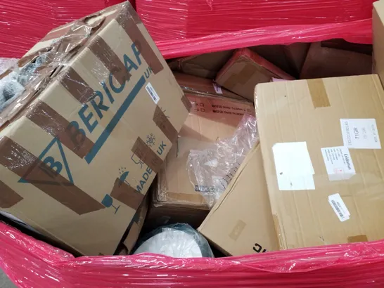 PALLET OF ASSORTED PRODUCTS INCLUDING MULTI-USE RETRACTABLE GATE, TOILET SEAT, TRIPOD EASEL, PLAYPEN, MICROWAVE DISH 