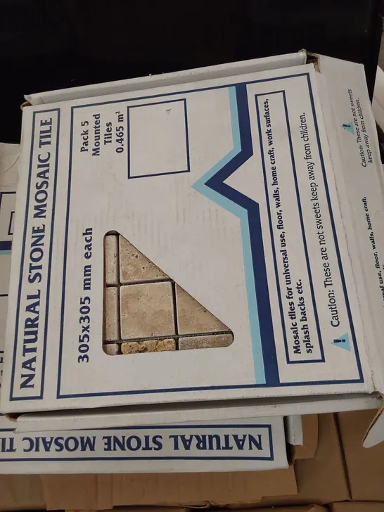 SEVEN BOXES EACH CONTAINING 5 × 350 × 350mm NATURAL STONE MOSAIC TILES ( EACH PACK 0.465M2 )