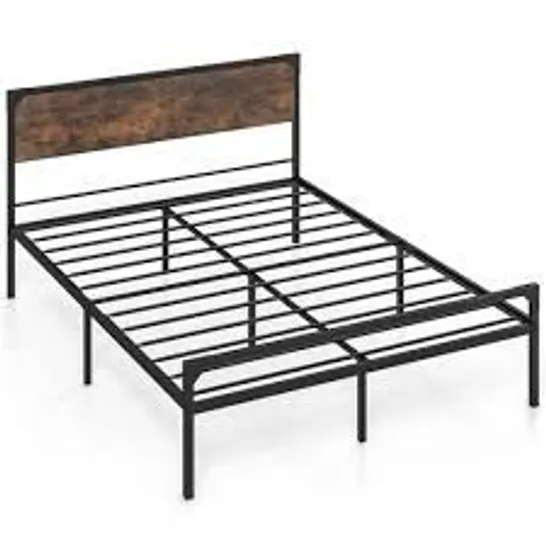 BOXED COSTWAY AMERICAN QUEEN SIZE METAL PLATFORM BED FRAME WITH 9 SUPPORT LEGS - COFFEE