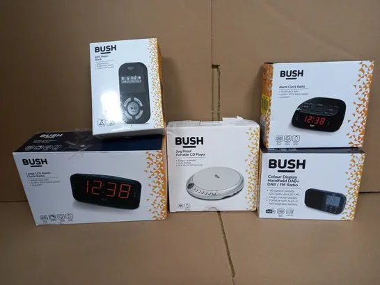 BOX OF APPROX 8 ASSORTED BUSH ITEMS TO INCLUDE - MP3 PLAYER , ALARM CLOCK RADIO , PORTABLE CD PLAYER ETC