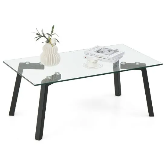 BOXED COSTWAY MODERN TEMPERED GLASS COFFEE TABLE WITH METAL FRAME FOR LIVING ROOM