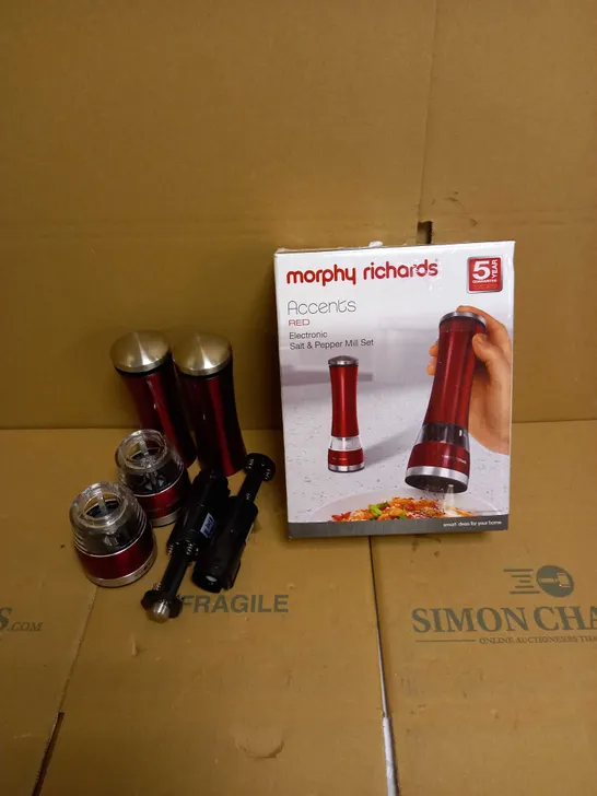 MORPHY RICHARDS ACCENTS ELECTRONIC SALT AND PEPPER MILL - RED