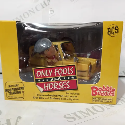 BOBBLE BUDDIES ONLY FOOLS AND HORSES THREE-WHEELED VAN WITH SEATED DEL BOY AND RODNEY BOBBLE FIGURES