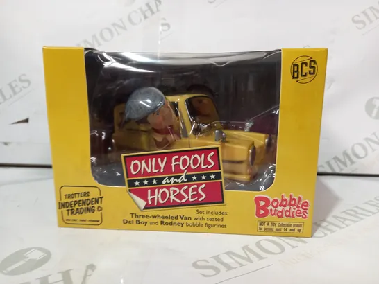 BOBBLE BUDDIES ONLY FOOLS AND HORSES THREE-WHEELED VAN WITH SEATED DEL BOY AND RODNEY BOBBLE FIGURES