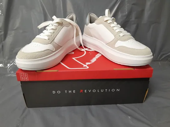 BOXED PAIR OF RIEKER REVOLUTION TRAINERS IN WHITE/PRISMATIC SILVER W. JEWEL EFFECT EU SIZE 39