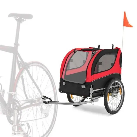 BOXED FOLDING PET BIKE TRAILER WITH 3 ZIPPERED DOORS AND 8 REFLECTORS - RED (1 BOX)