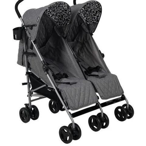 BOXED MY BABIIE GREY LEOPARD TWIN STROLLER